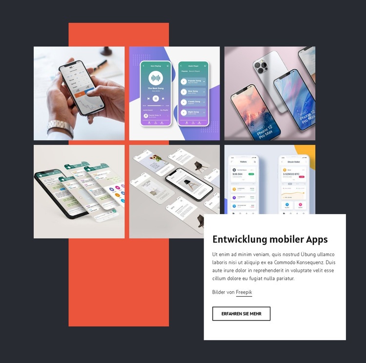 Portfolio für die Entwicklung mobiler Apps Website Builder-Vorlagen