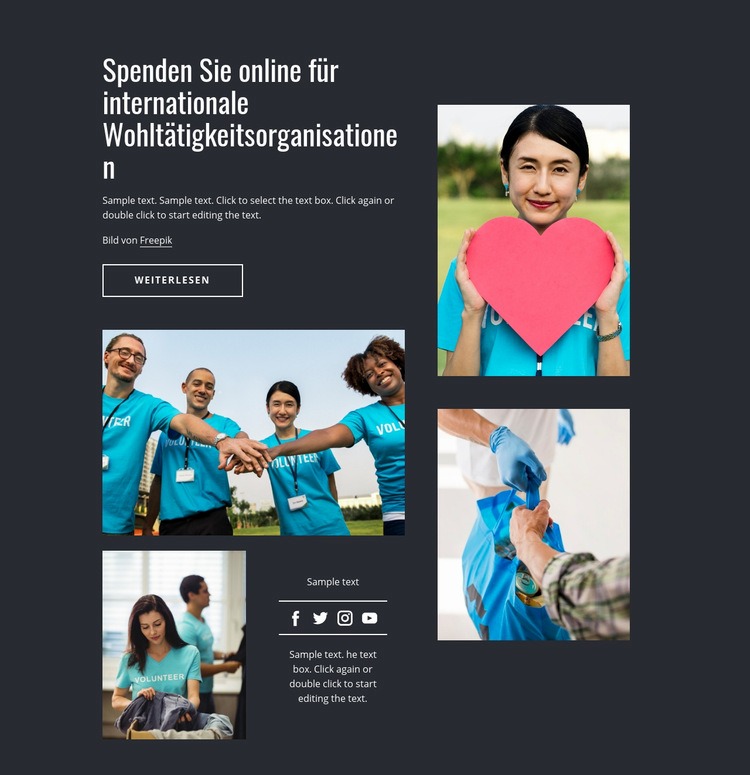 Spenden Sie online für wohltätige Zwecke Eine Seitenvorlage