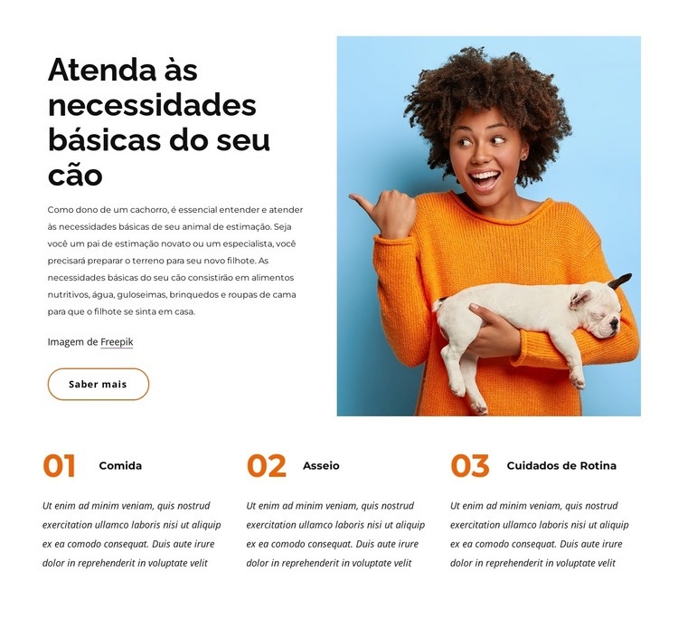 Necessidades básicas do cachorro Maquete do site