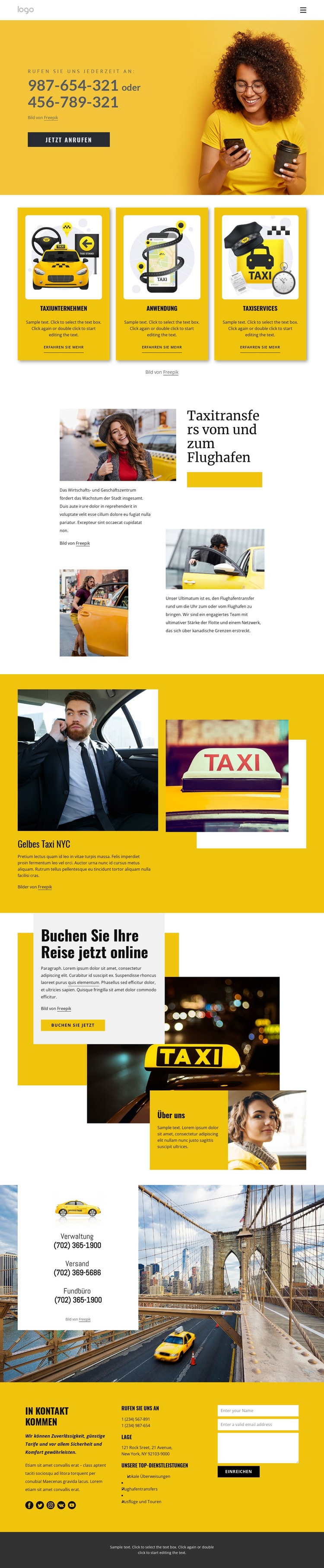 Qualitäts-Taxiservice Website Builder-Vorlagen