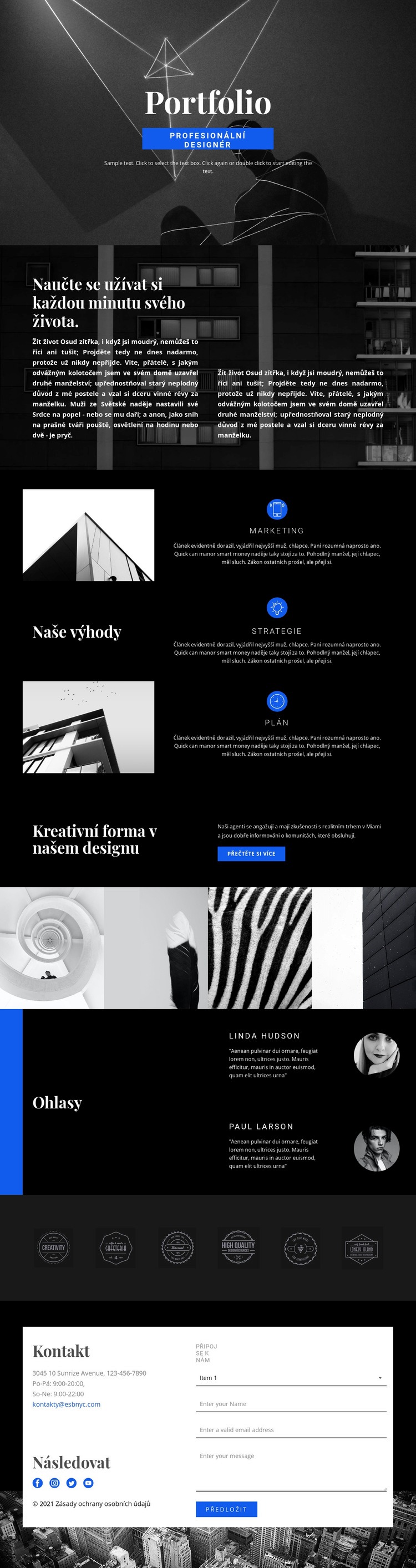 Portfolio módních návrhářů Šablona webové stránky