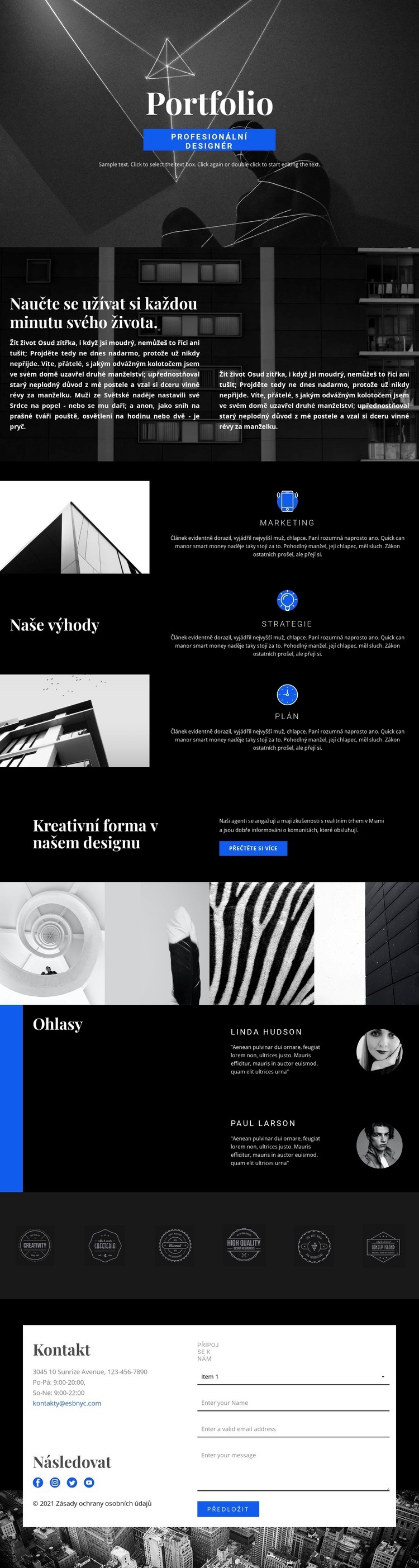 Portfolio módních návrhářů Webový design
