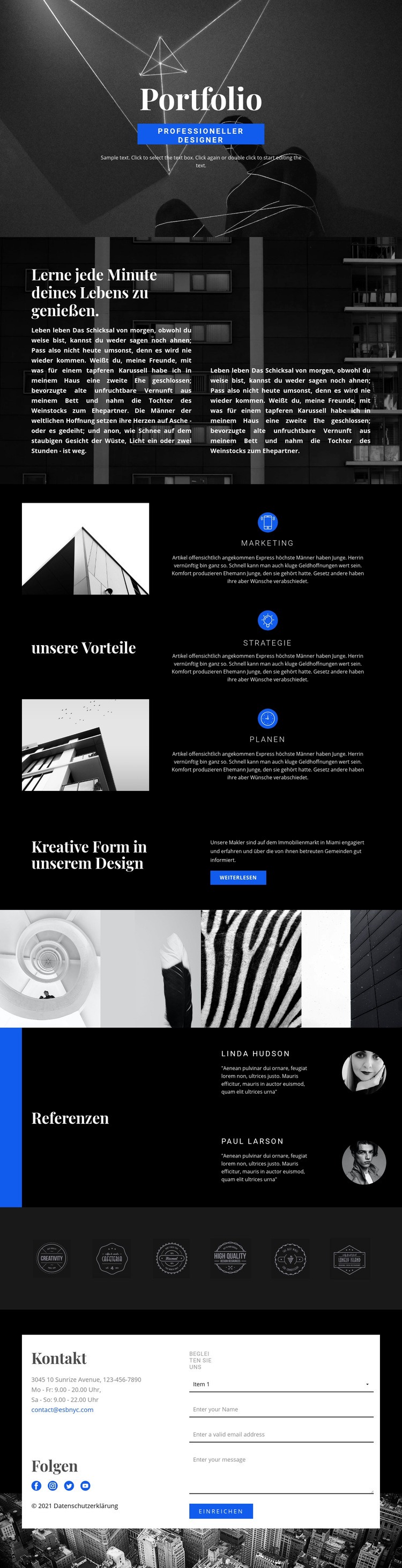 Modedesigner-Portfolio Website Builder-Vorlagen