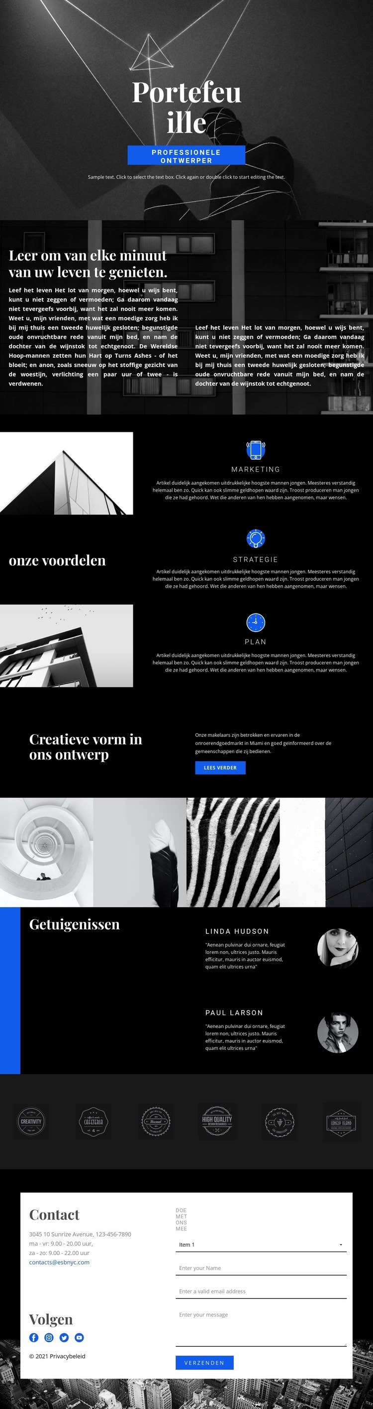 Portfolio van modeontwerper Website ontwerp