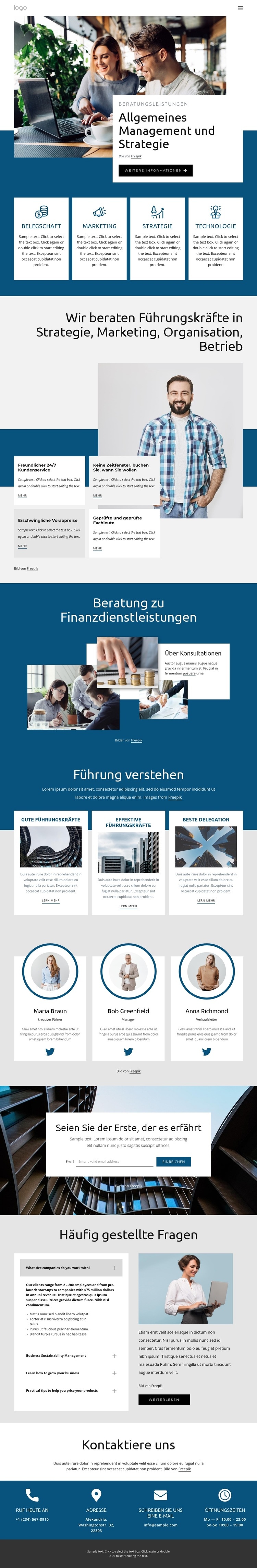 Allgemeine Managementstrategie Website Builder-Vorlagen