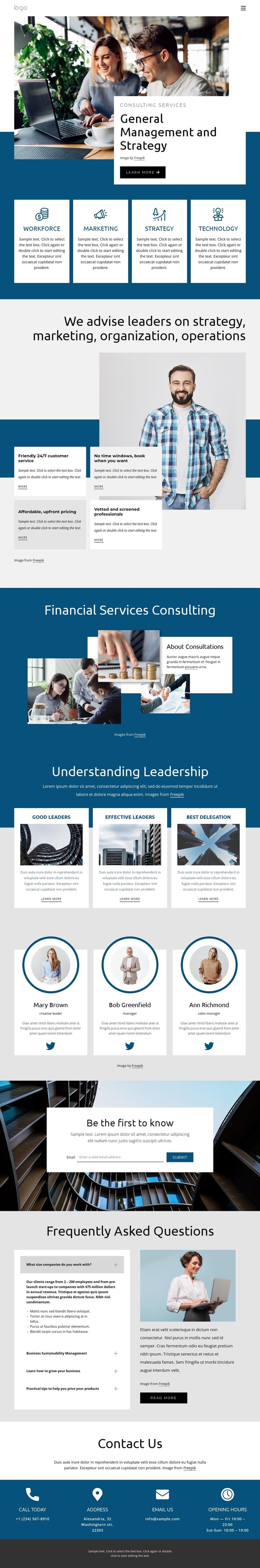 General management strategy Homepage Design