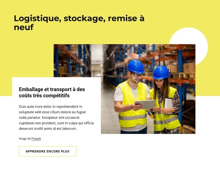 Logistique, stockage, remise à neuf Maquette de site Web