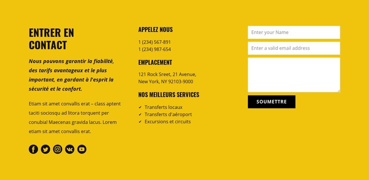 Contacts des services de transport Page de destination