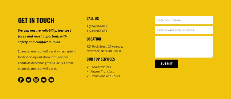 Transportation service contacts Website Mockup