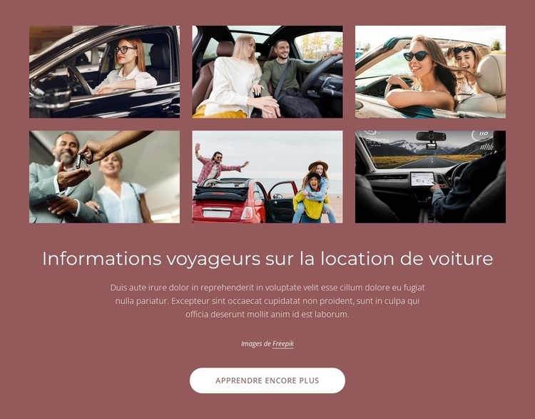 Informations voyageurs sur la location de voiture Créateur de site Web HTML