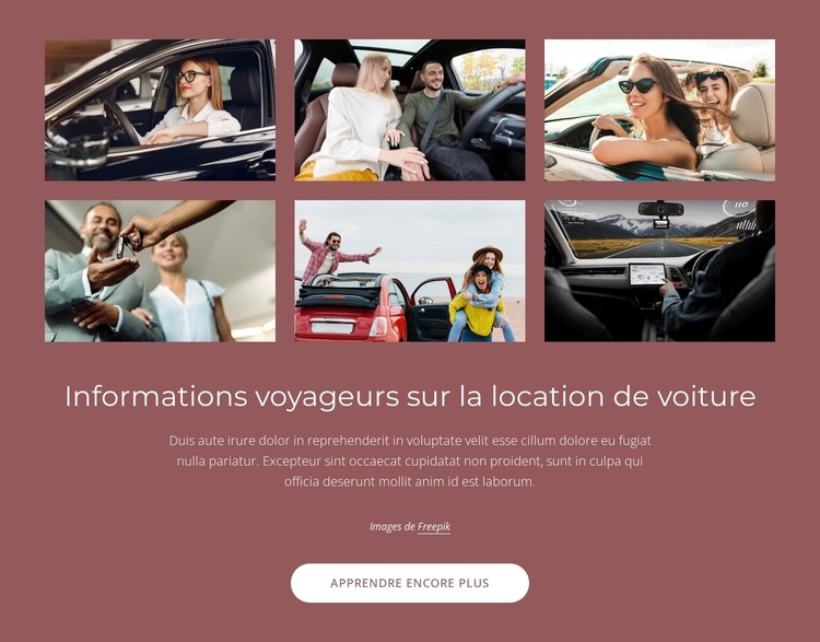 Informations voyageurs sur la location de voiture Modèle HTML