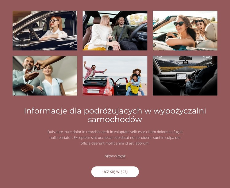 Informacje dla podróżnych wynajmujących samochody Szablon HTML