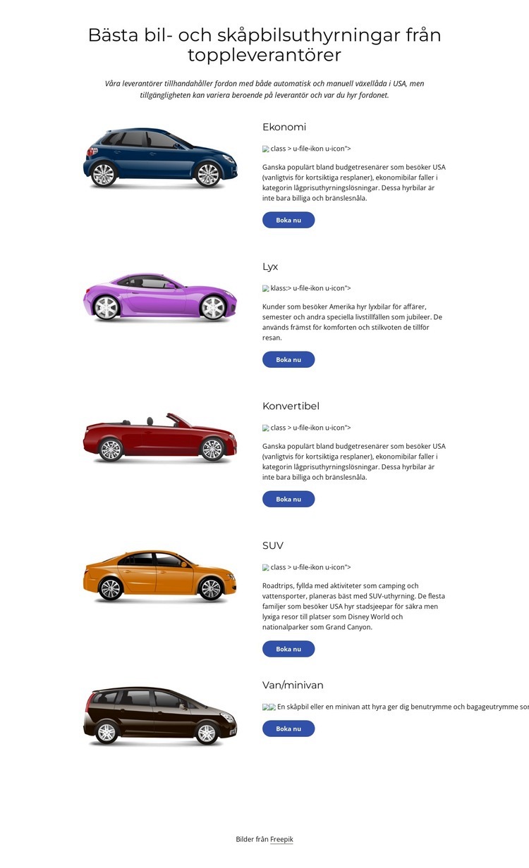 Bästa bilen HTML-mall