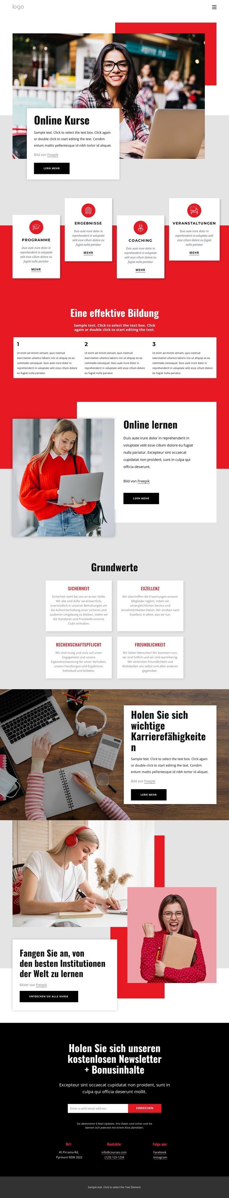 Online-Kurse mit Zertifikat Landing Page