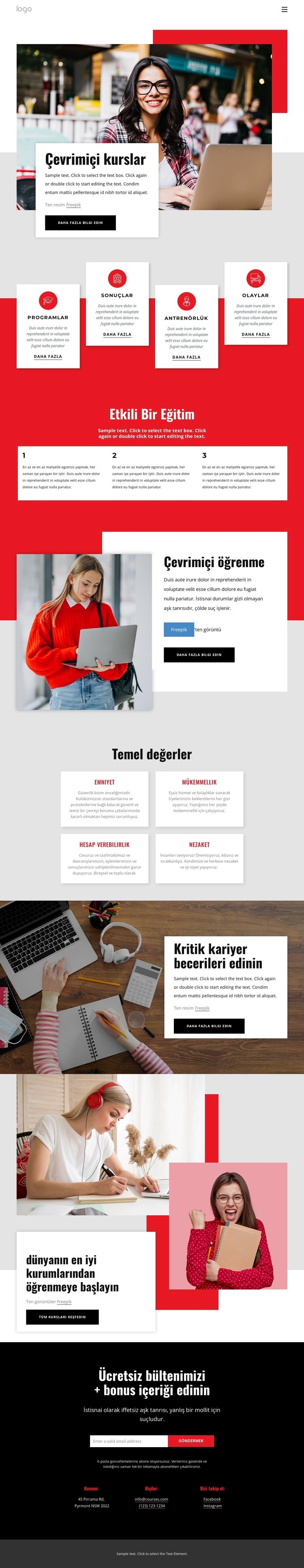 Sertifikalı çevrimiçi kurslar Web Sitesi Mockup'ı