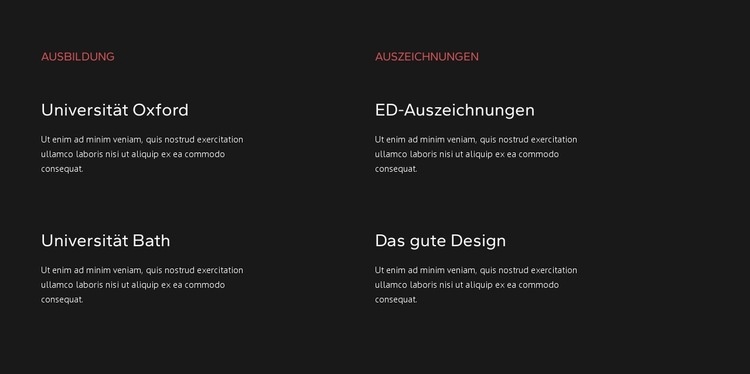 Ausbildung und Auszeichnungen Website design