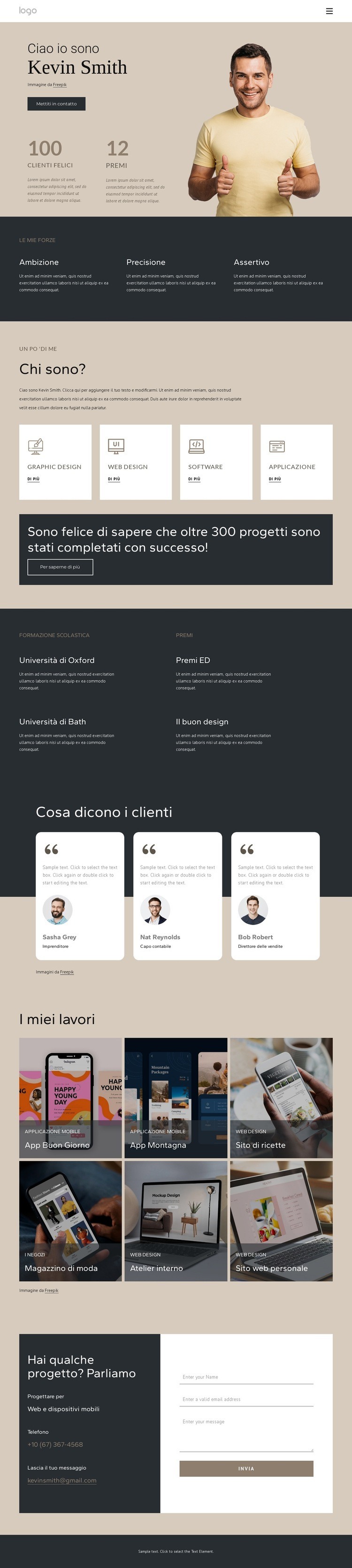 Pagina personale con portfolio Mockup del sito web