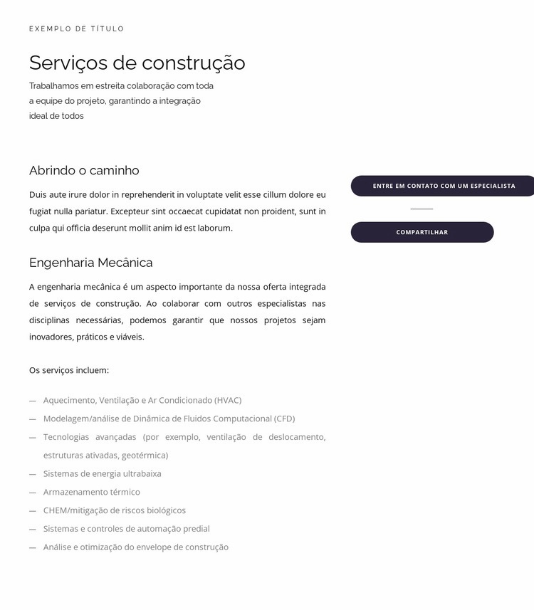 Textos e botões Construtor de sites HTML