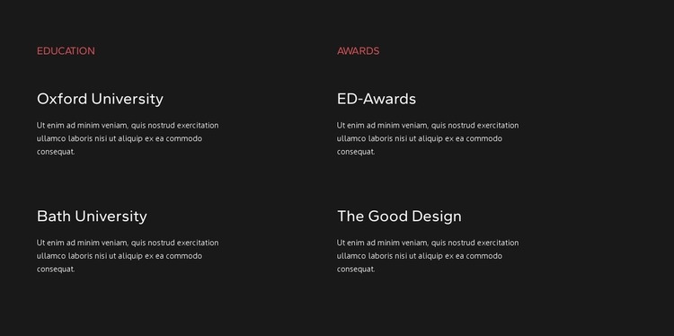 Education and awards Website Mockup