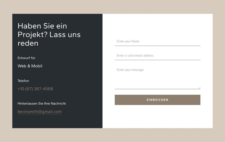 Kontaktformular in Rasterzelle Website-Vorlage