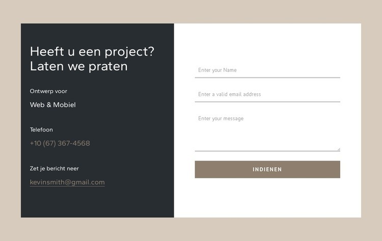 Contactformulier in rastercel Sjabloon voor één pagina