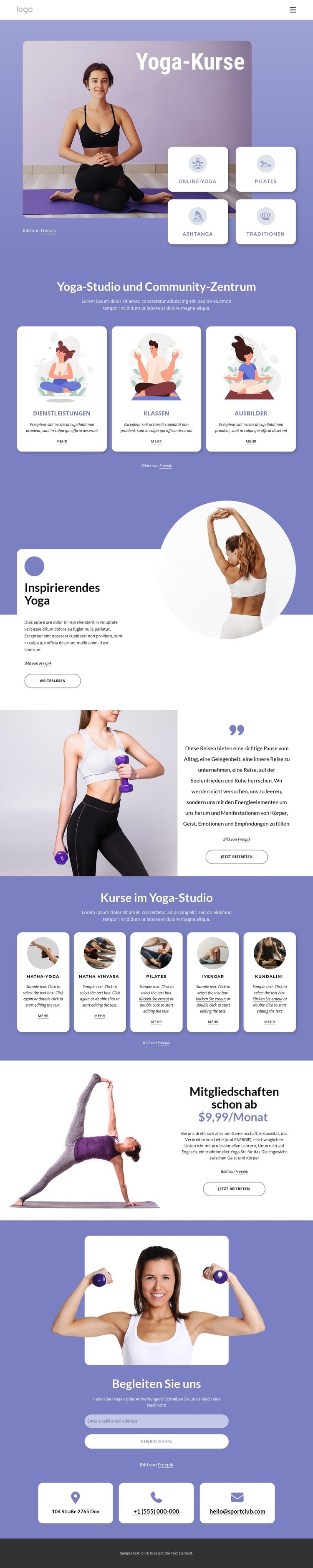 Nehmen Sie an unseren Yoga-Kursen teil Website-Modell
