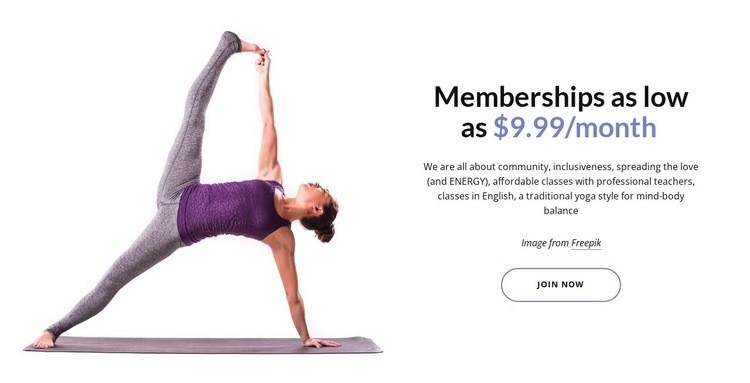 Yoga club memberships Homepage Design