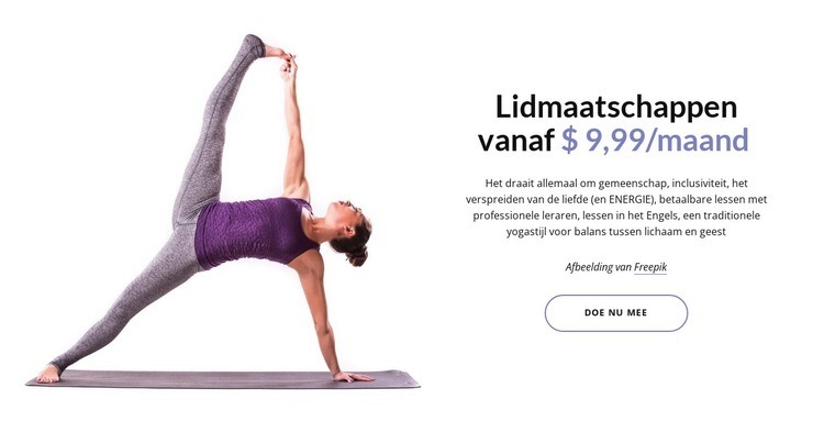 Lidmaatschappen van yogaclubs Website mockup