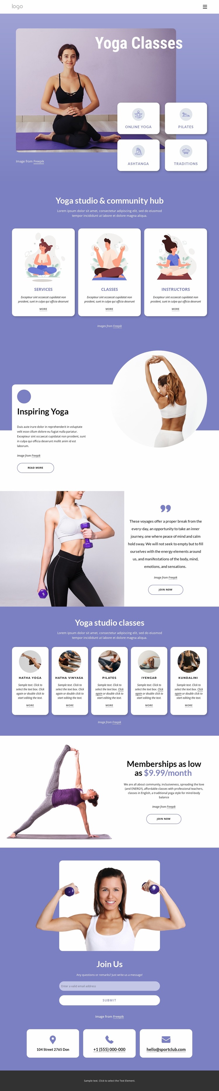 Join our yoga classes Website Mockup