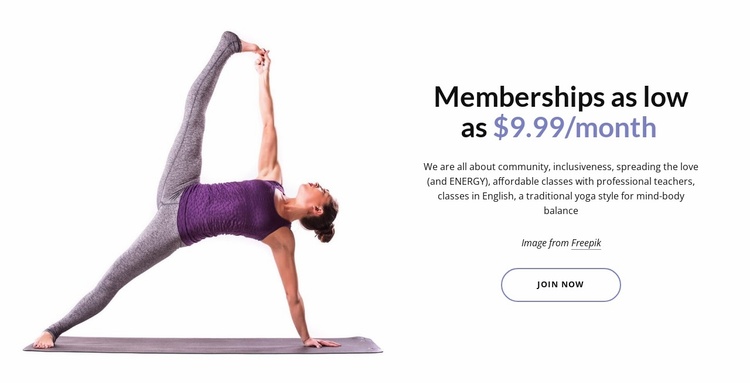Yoga club memberships Website Template