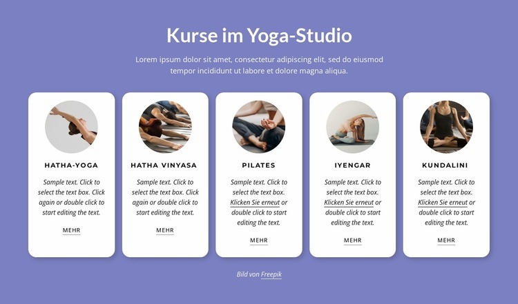 Kurse im Yoga-Studio Website-Modell
