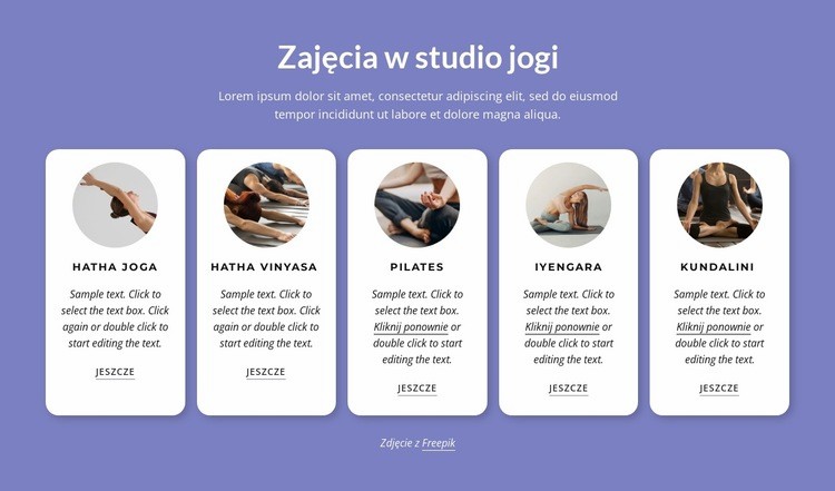 Zajęcia w studio jogi Makieta strony internetowej