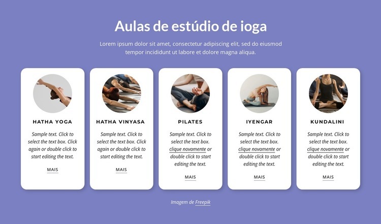 Aulas de estúdio de ioga Landing Page