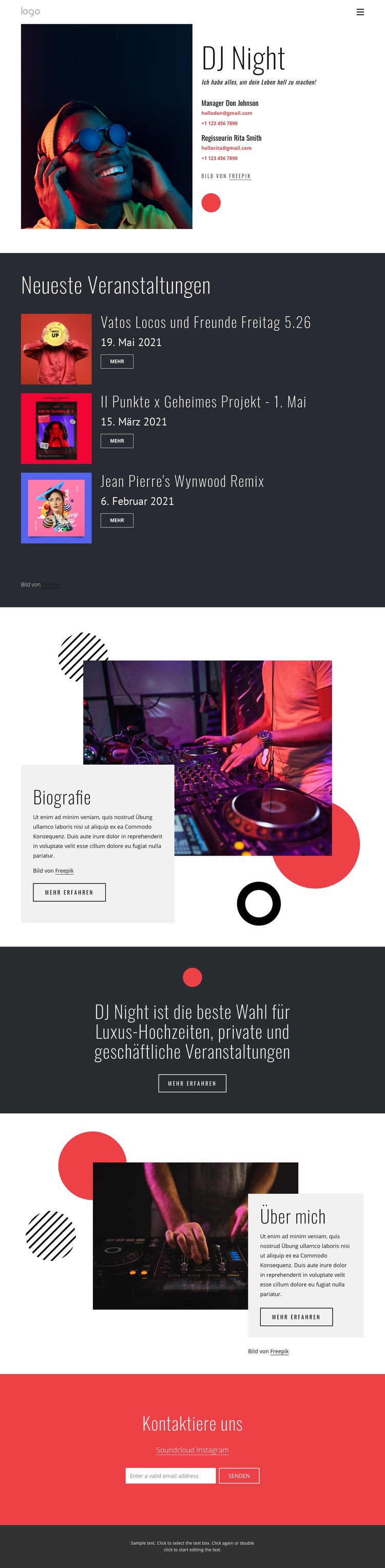 DJ Nacht Website Eine Seitenvorlage