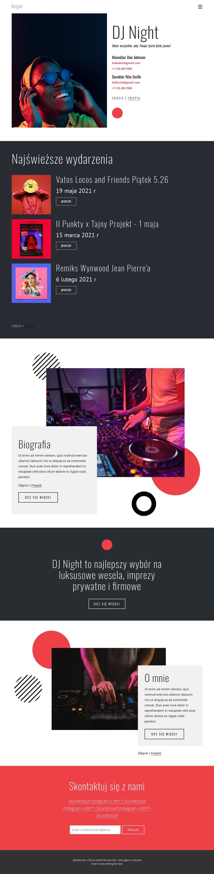 Witryna z wieczorami dj-skimi Motyw WordPress