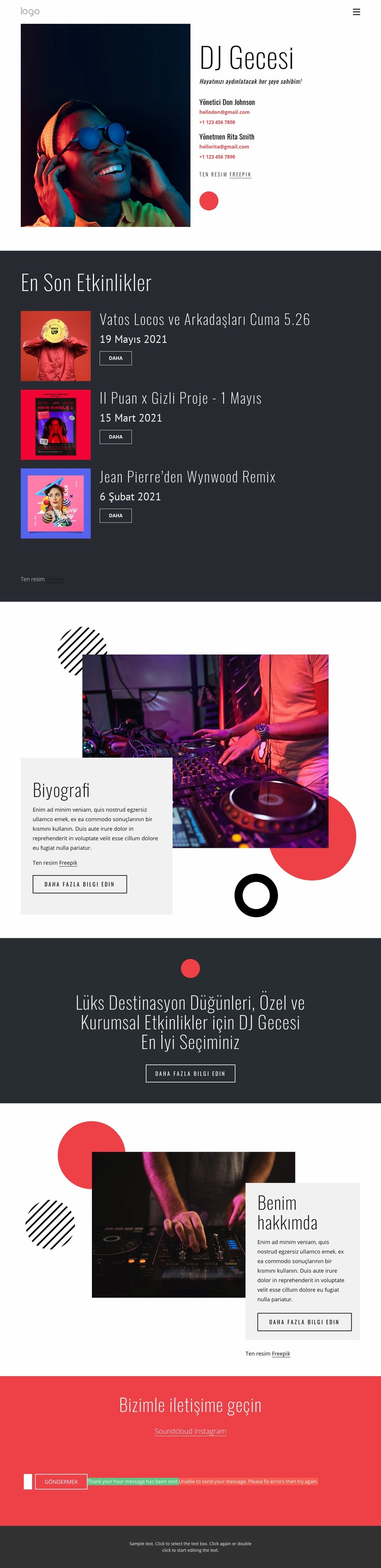 DJ gece web sitesi Bir Sayfa Şablonu