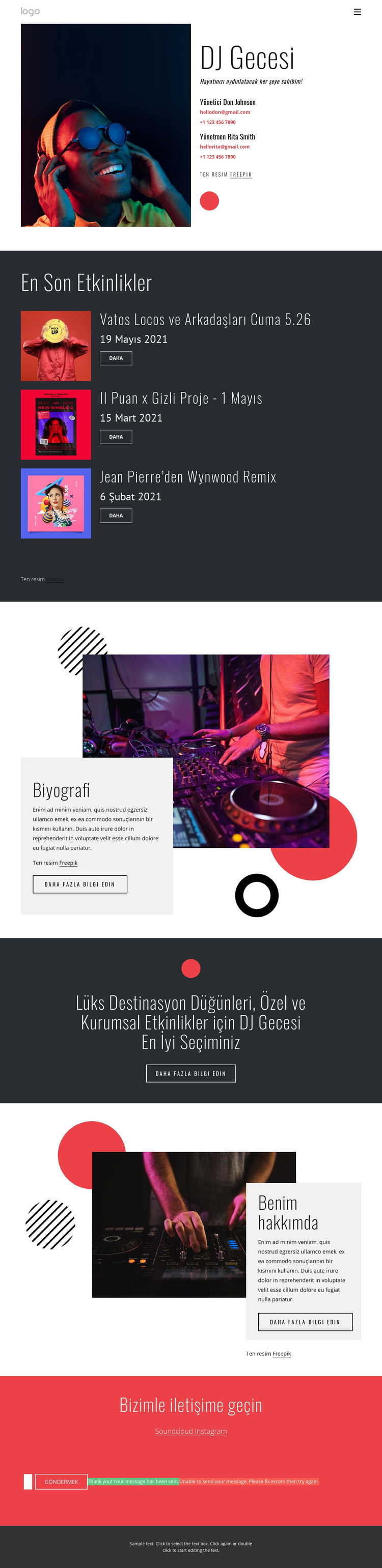 DJ gece web sitesi WordPress Teması