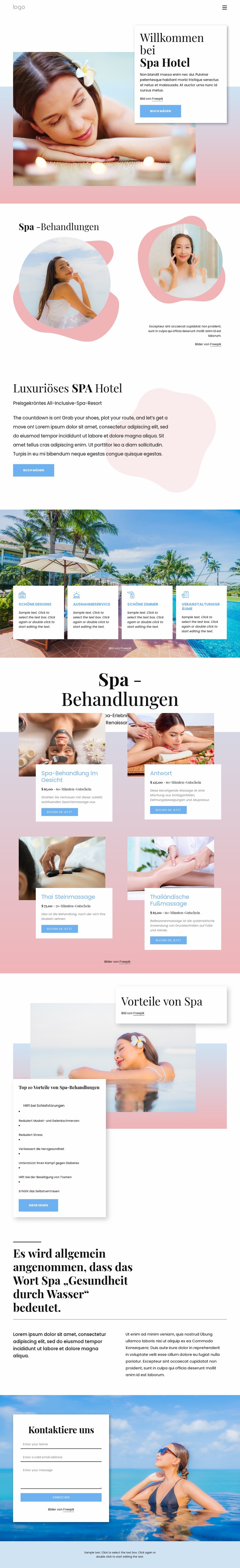 Spa Boutique Hotel Landing Page