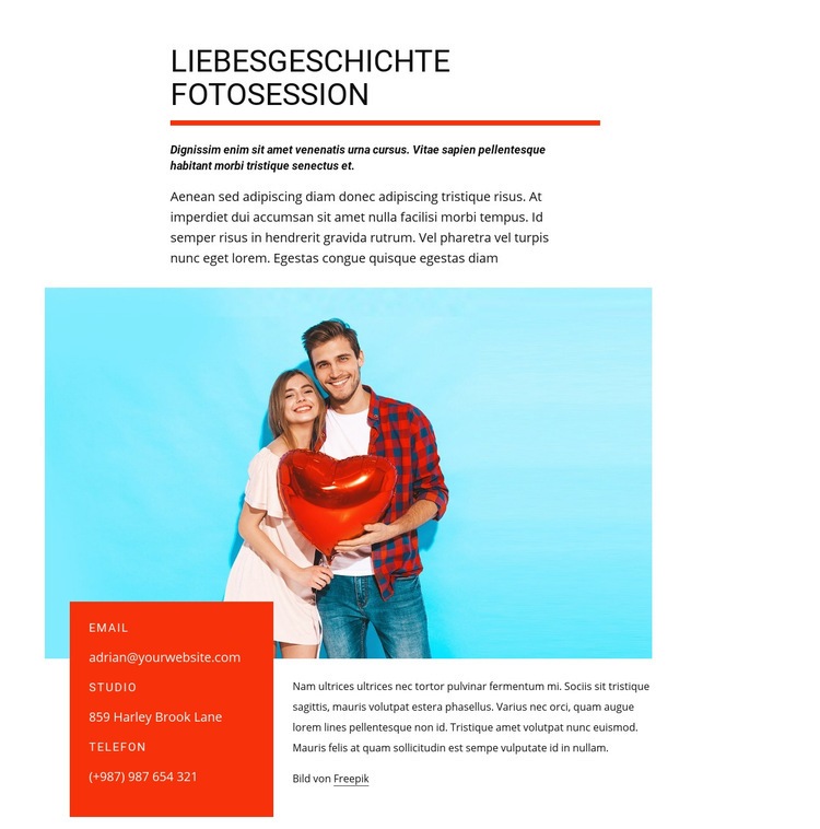 Liebesgeschichte Fotosession HTML Website Builder