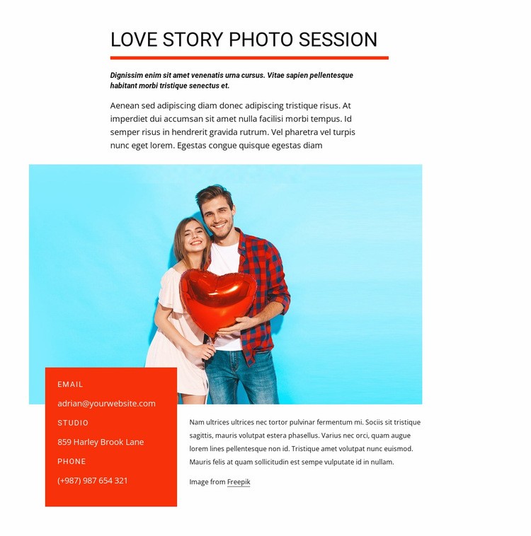 Love story photo session Homepage Design