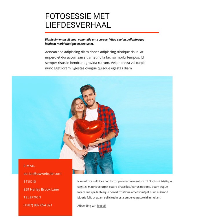 Fotosessie met liefdesverhaal Html Website Builder