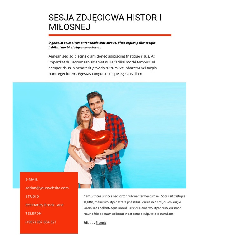 Sesja zdjęciowa historii miłosnej Makieta strony internetowej