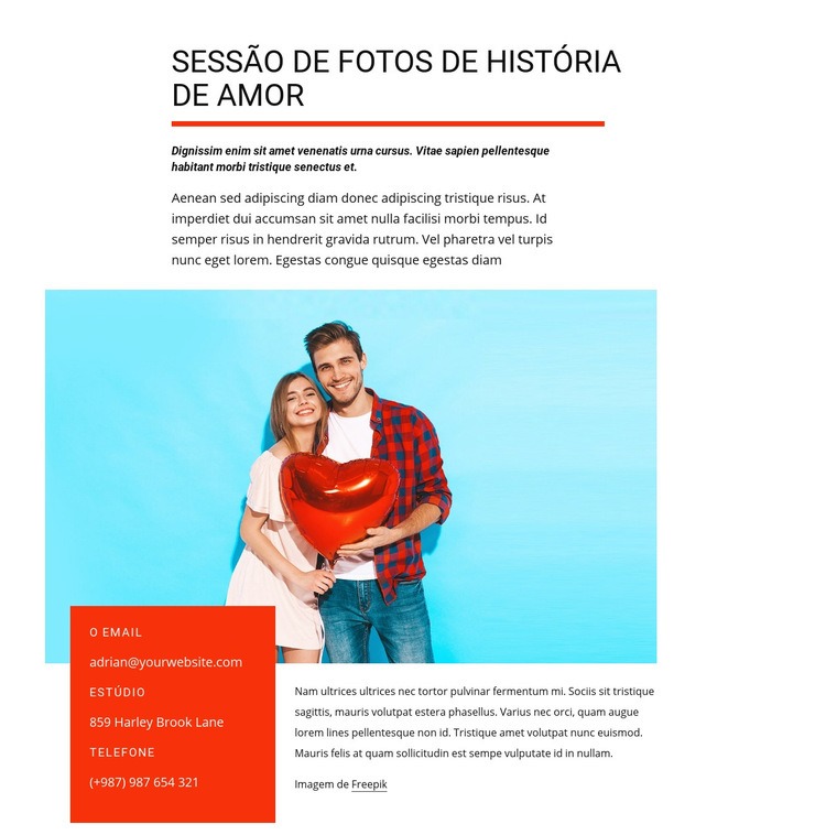 Sessão de fotos de história de amor Maquete do site