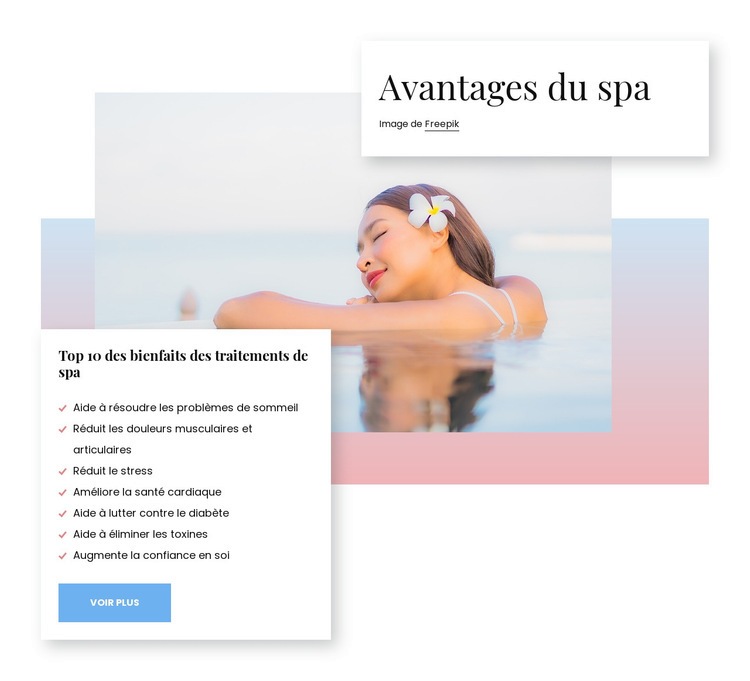 Avantages pour la santé du spa Maquette de site Web