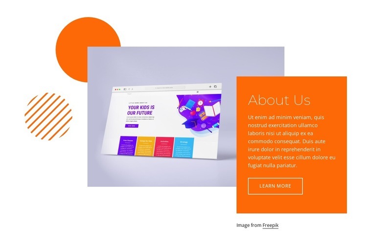 About us block with shapes Squarespace Template Alternative