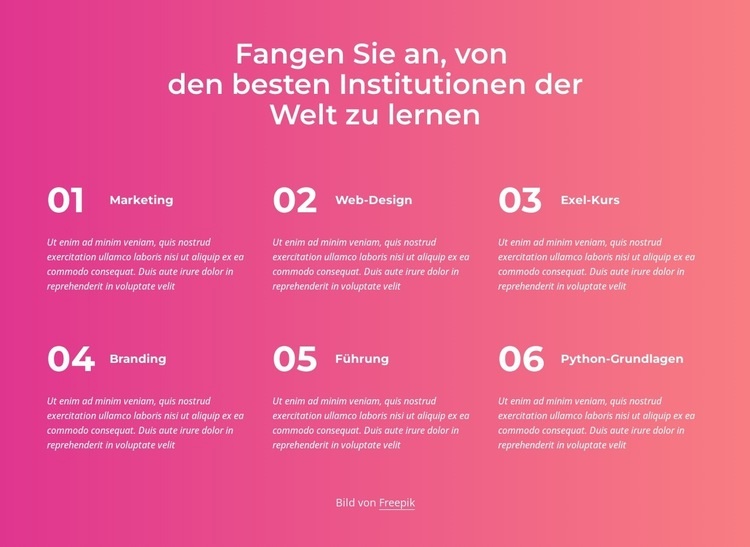 Fang an zu lernen Website Builder-Vorlagen