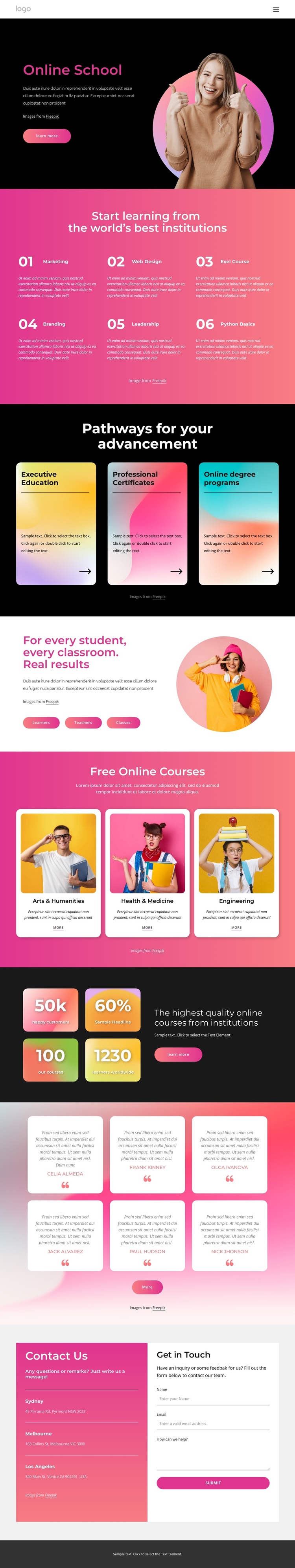 Online school One Page Template