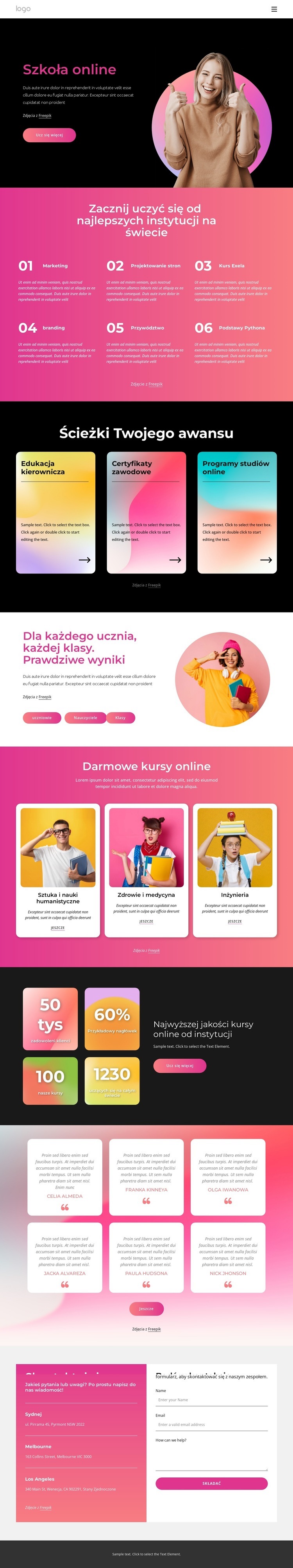 Szkoła online Makieta strony internetowej