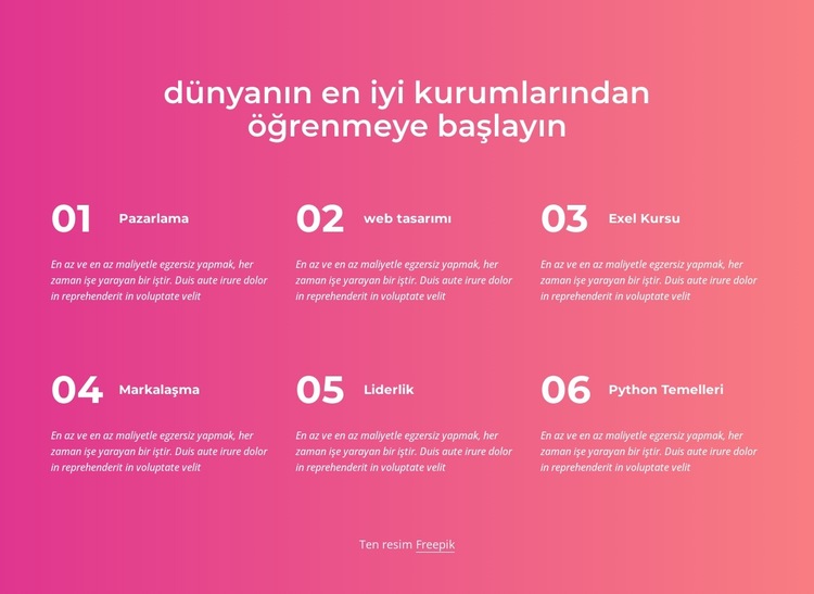 Öğrenmeye başla Web Sitesi Şablonu