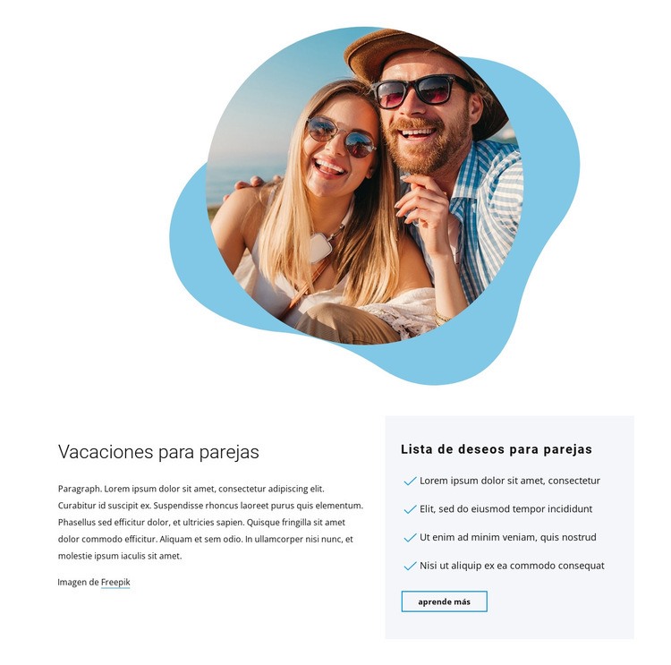 Vacaciones para parejas Creador de sitios web HTML